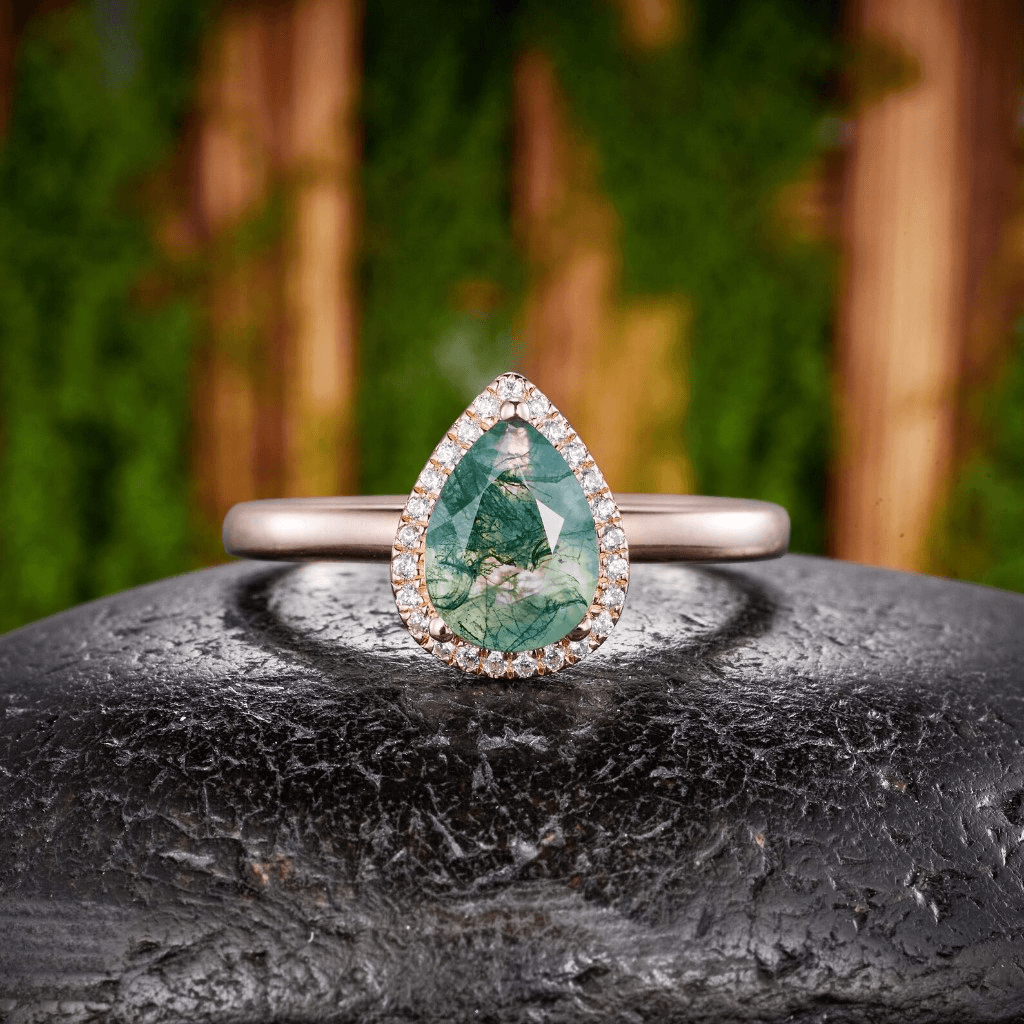 Rose gold halo ring — Lumina Atelier render